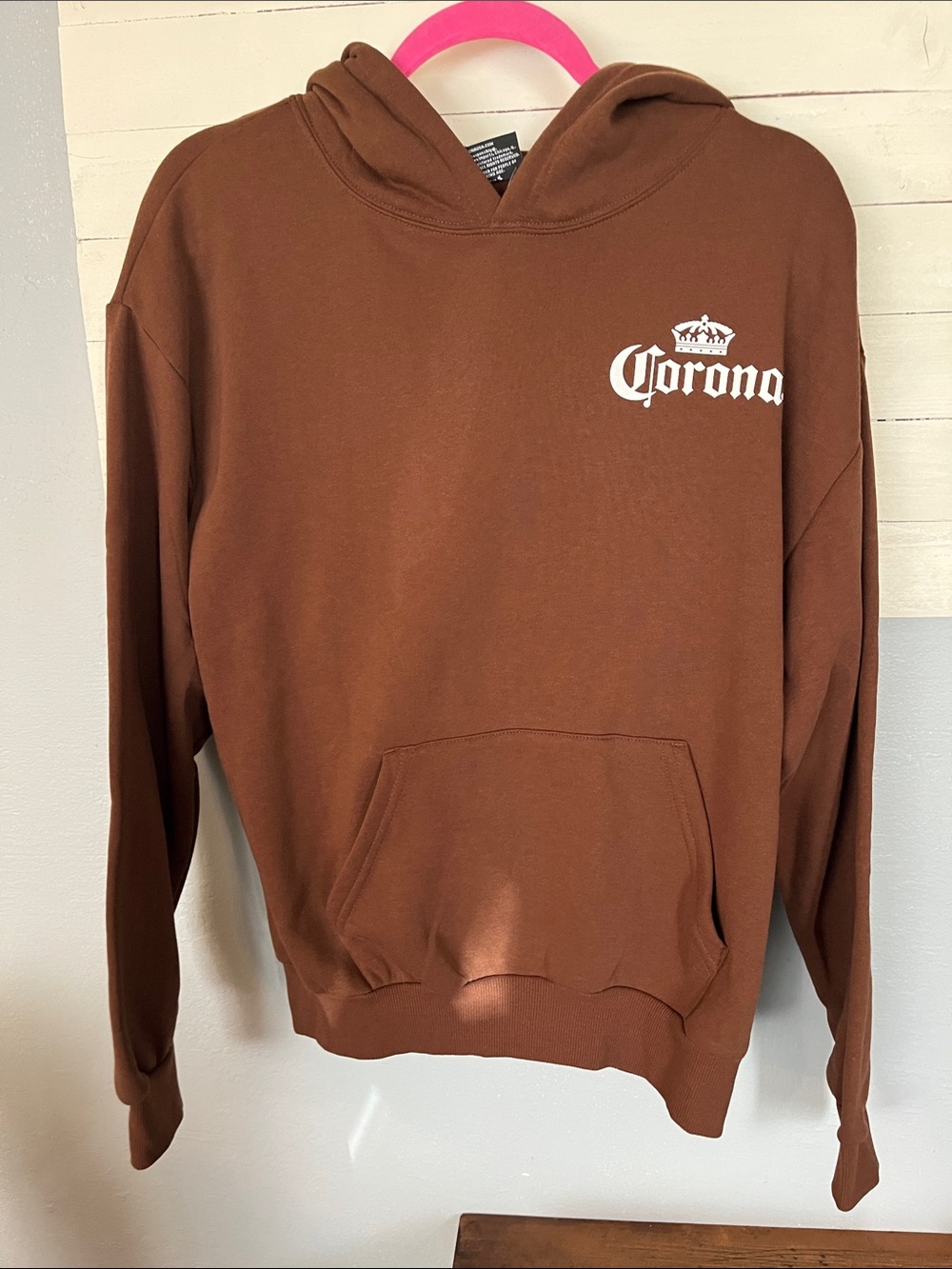 Corona Men’s Brown Crewneck Hoodie with White Logo